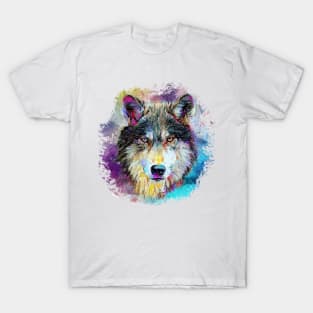 Wolf face colorful oil painting effect design T-Shirt